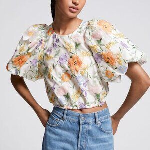 Voluminous Puff Sleeve Embroidered Blouse